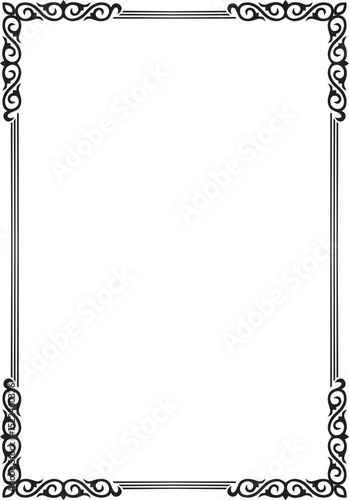 Vector Kazakh black monochrome national ornament, Ethnic pattern of the Turkic peoples. Drawing of nomads. Yurt decoration. Frame, vignette of the page.
