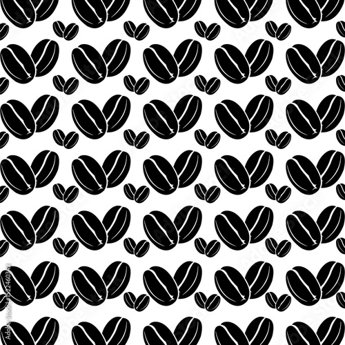 Vector black and white pattern of coffee beans