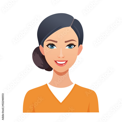 Flat Vector. Portrait of only one Woman. Simple Background.