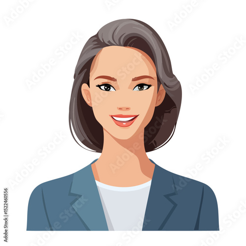 Flat Vector. Portrait of only one Woman. Simple Background.