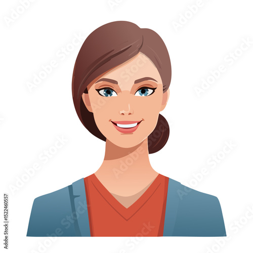 Flat Vector. Portrait of only one Woman. Simple Background.