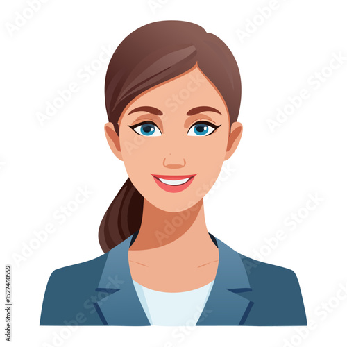 Flat Vector. Portrait of only one Woman. Simple Background.