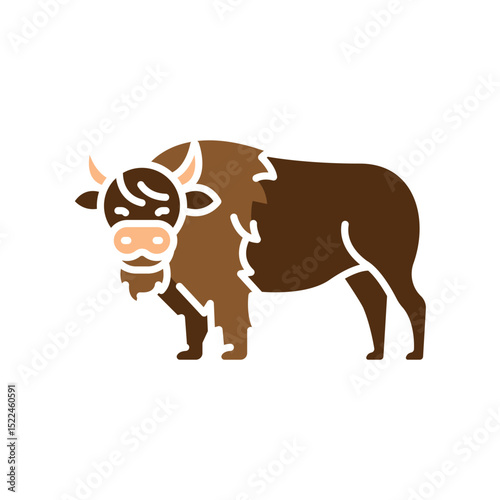american bison color flat icon for digital and print projects. North american animals.