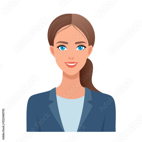 Flat Vector. Portrait of only one Woman. Simple Background.