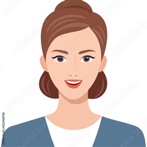 Flat Vector. Portrait of only one Woman. Simple Background.
