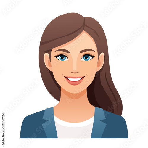 Flat Vector. Portrait of only one Woman. Simple Background.