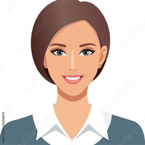 Flat Vector. Portrait of only one Woman. Simple Background.