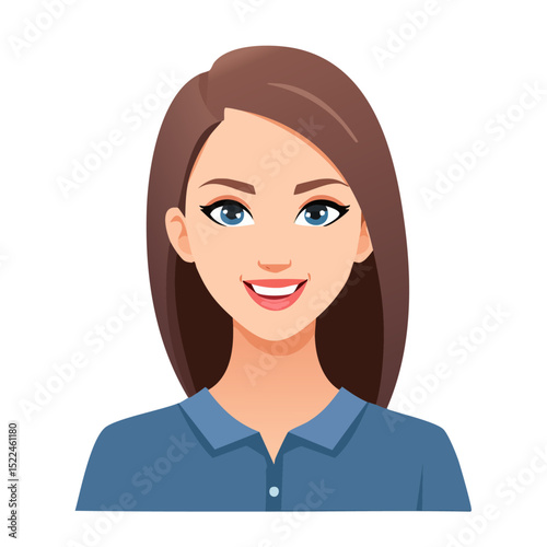 Flat Vector. Portrait of only one Woman. Simple Background.