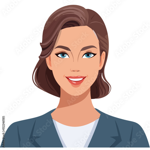 Flat Vector. Portrait of only one Woman. Simple Background.