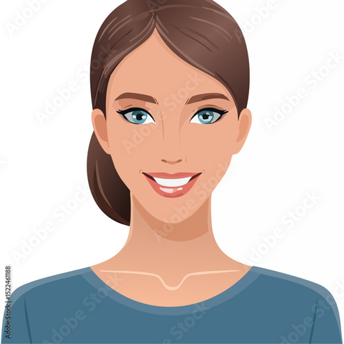 Flat Vector. Portrait of only one Woman. Simple Background.