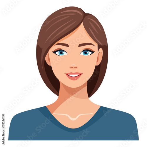 Flat Vector. Portrait of only one Woman. Simple Background.