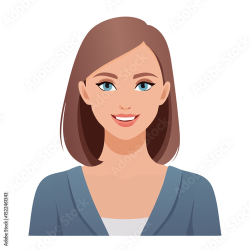 Flat Vector. Portrait of only one Woman. Simple Background.