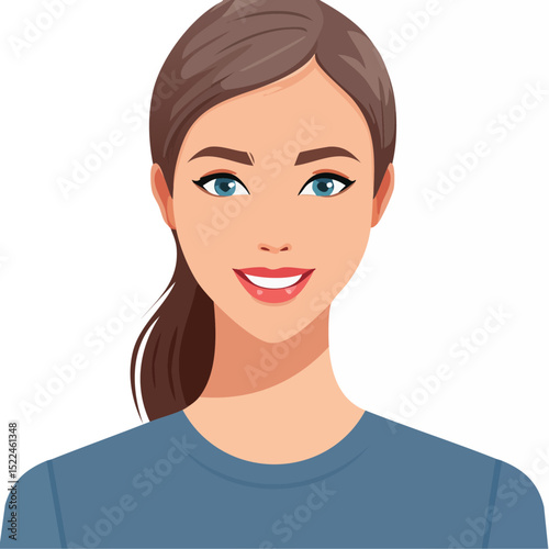 Flat Vector. Portrait of only one Woman. Simple Background.