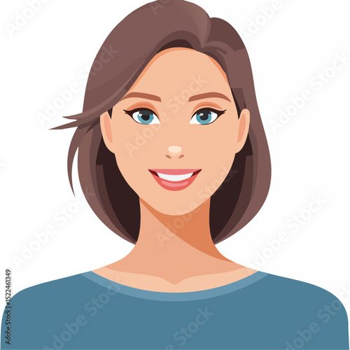 Flat Vector. Portrait of only one Woman. Simple Background.