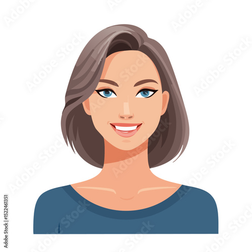 Flat Vector. Portrait of only one Woman. Simple Background.