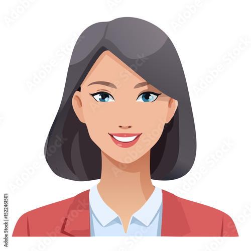 Flat Vector. Portrait of only one Woman. Simple Background.