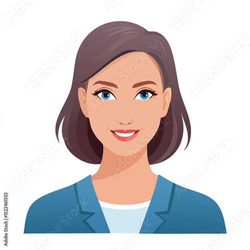 Flat Vector. Portrait of only one Woman. Simple Background.