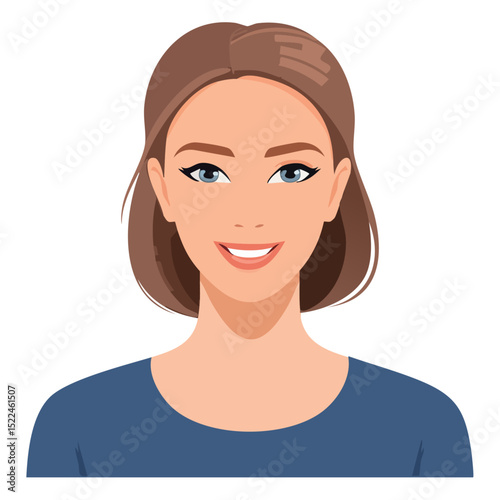 Flat Vector. Portrait of only one Woman. Simple Background.