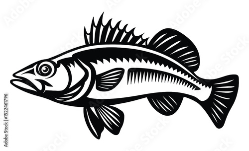 Stylized Black and White Walleye Fish - Angler's Catch Vector