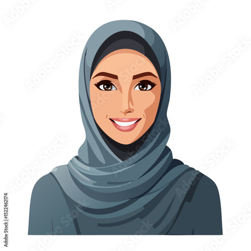 Flat Vector. Portrait of only one Woman. Simple Background.