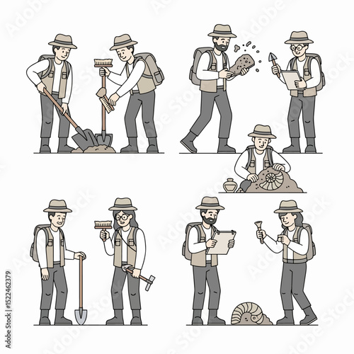 Paleontologists working on fossil excavation process