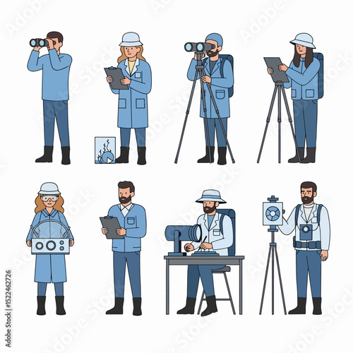 Scientists researchers working with equipment and notes