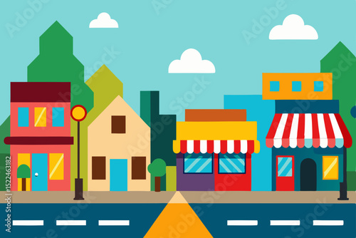 Vibrant Street Scene Colorful Buildings and Shops in a Charming Town