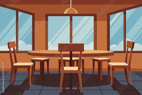empty wooden dining table and chairs
