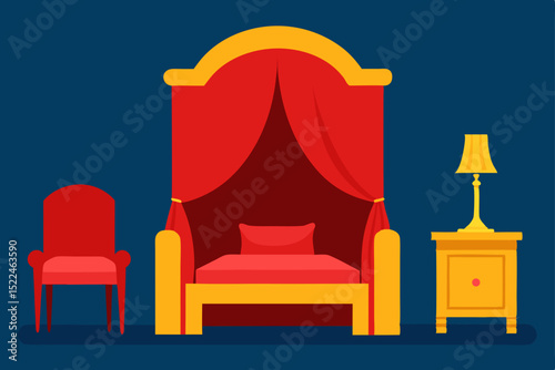 Royal Red Bedroom Furniture Set Canopy Bed, Chair, and Nightstand