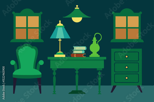 victorian study room with antique furniture