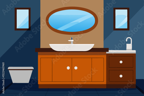 yacht bathroom with polished wood cabinets 