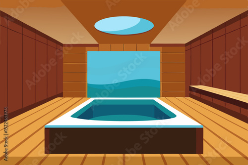 yacht spa room with polished wood walls and stone