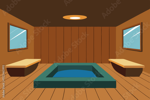 yacht spa room with polished wood walls and stone