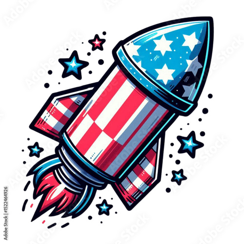American Flag colour Firework Rocket. 4th of july independence.4th July, independence day illustration.