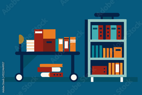 library archive with rolling shelves and study 