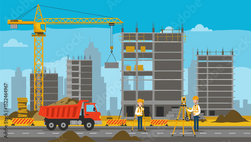 Construction Site: Urban Development and Modern Building Project Illustration