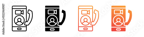 Video Call Multi Style Icon Set Vector 