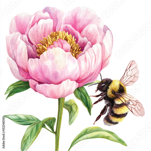 Smiling Cartoon Bee over Lavender – Cute Watercolor Illustration