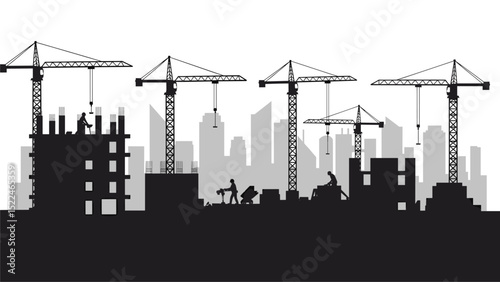 Urban Construction Silhouette: Cranes and Cityscape