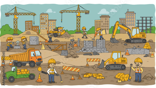 Busy Construction Site: A Colorful Illustration for Kids