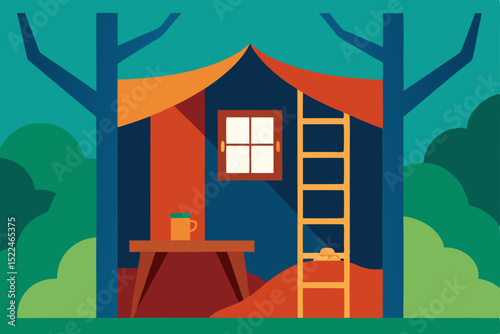 House in the woods with a prominent window, a charming vector illustration of a cottage architecture