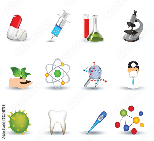 A comprehensive vector set of medical icons featuring symbols for health, doctor, hospital, and pharmacy, perfect for healthcare and science illustrations