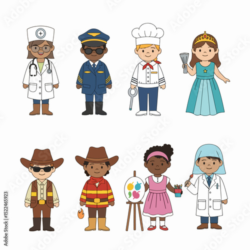 Children dressed as different professions in drawings