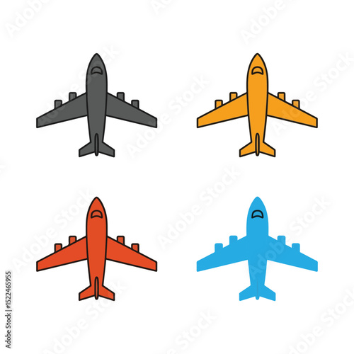 Airplane Icons Set in Various Colors Art & Illustration
