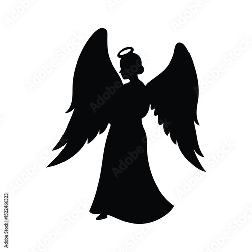 A black angel silhouette Vector design white Background.