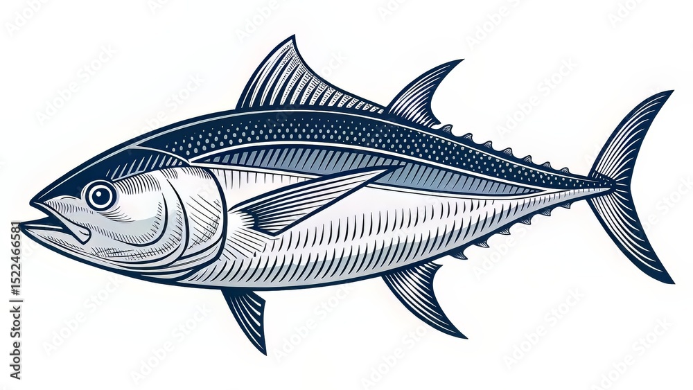 Fototapeta premium An animated tuna surges forward, streaked with vibrant hues that enhance its fluid motion.