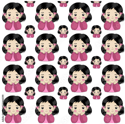 Cute girl cartoon pattern vector