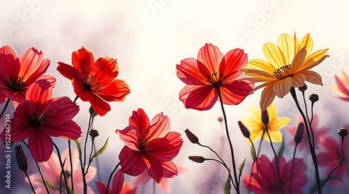 Watercolor flower mix – Red, purple, and yellow hand-drawn elements