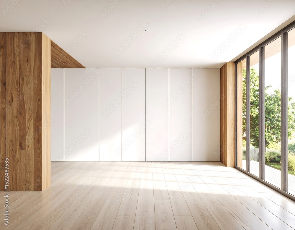 Fototapeta premium Empty modern room with light wood accents