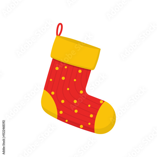 png isolated cartoon christmas stocking with santa and present red vector background cute white gift season sock snowflake fun year element happy decoration winter pattern celebration

